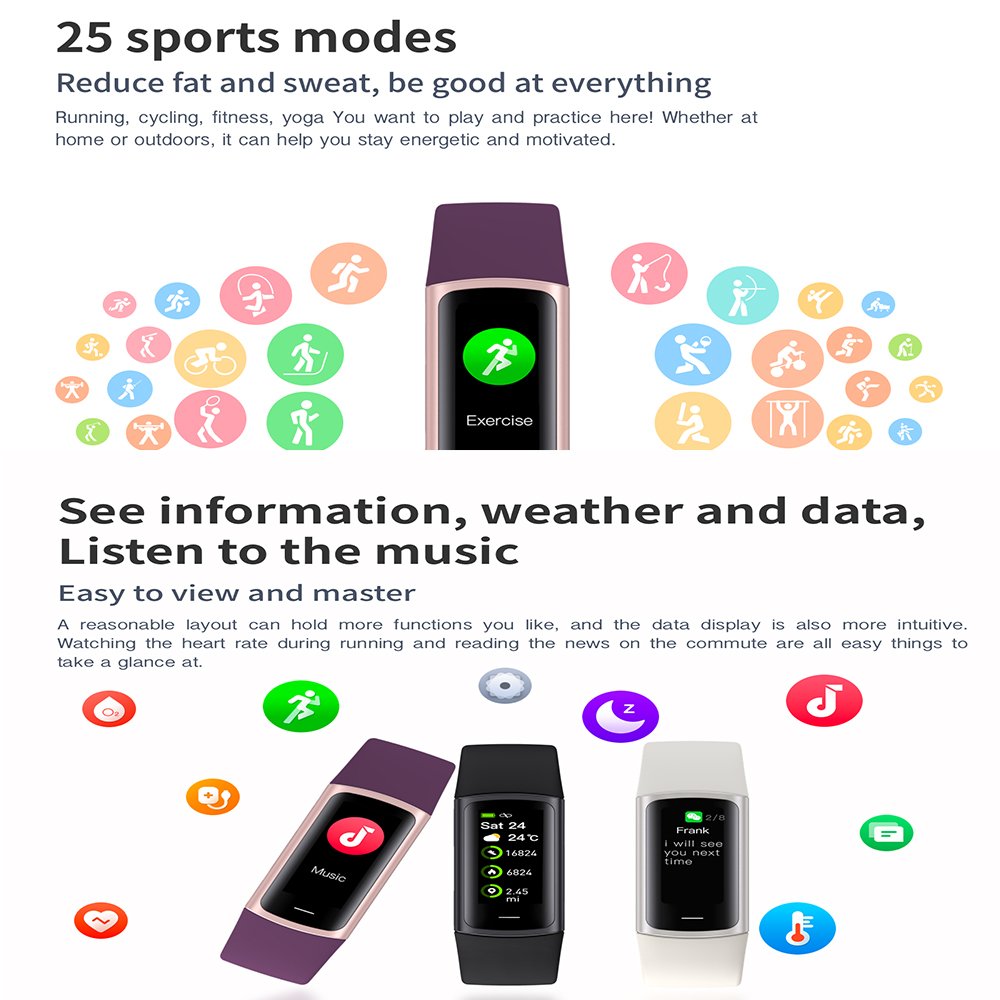 C68 heart rate health test 25 sports mode Fitness tracker AMOLED screen smart watch bracelet band C68